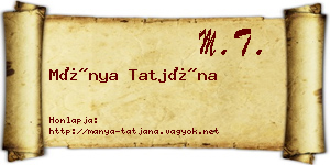 Mánya Tatjána névjegykártya